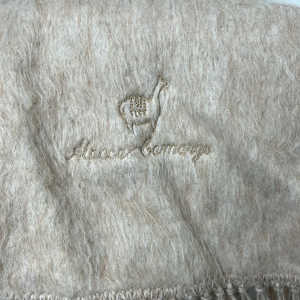Alpaca Camargo Tan Fringe Peruvian Scarf - Picture 2 of 5